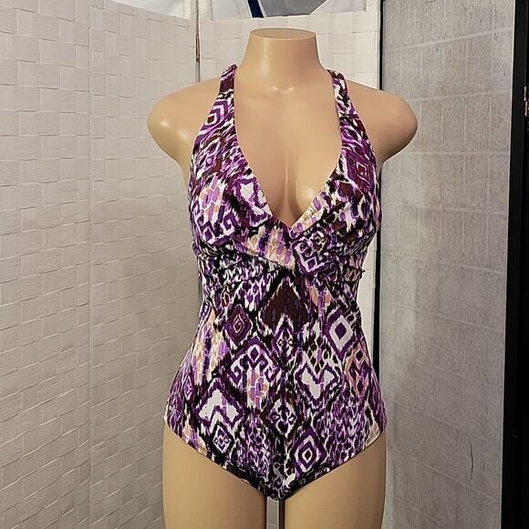 BRAND NEW SPEEDO WOMEN"S CRISSCROSS BACK STYLE ONE-PIECE HALTER RUCHED SWIMSUIT - Picture 3 of 13